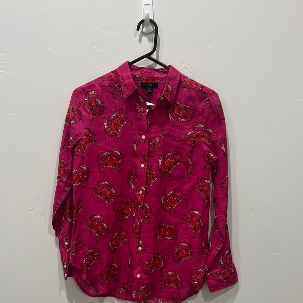 J Crew pink  Button-Up Shirt with Red Floral Pattern